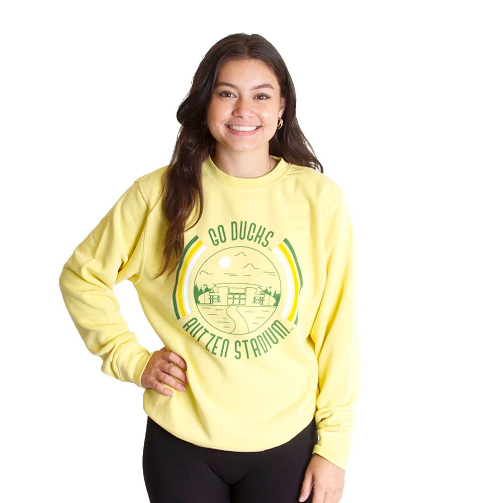 Autzen Stadium, Yellow, Pullover, Men, Football, U-Scape, Pigment Dyed, Sweatshirt, 718487